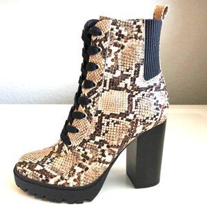 NWT STEVE MADDEN Latch Snake Lace-up Ankle Boot Block Heel Platform 6.5 MSRP$219